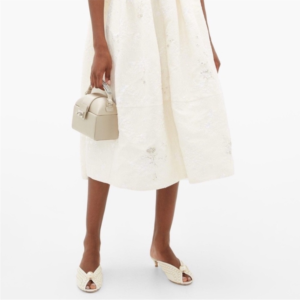 New JIMMY CHOO Samantha 35 White Satin Mules With All-Over Pearls 37 $1,895 - Picture 4 of 15